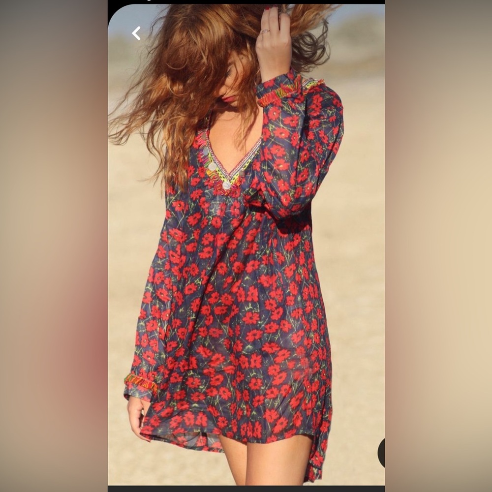 Velzera VNeck Tunic Dress Womens Large Boho Liberty Floral Oversized Tunic Dress